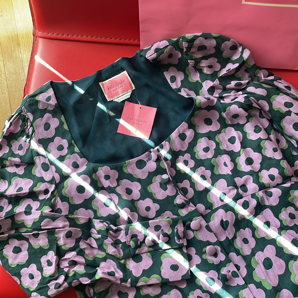 $398 NWT Kate Spade Flaire Flora Fluid Mini Dress Size 6 purple green 60s